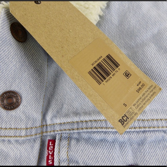Levi’s Original Sherpa Fleece Lined Denim Jean Trucker Jacket NWT Regular Fit - Picture 10 of 13